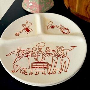 Vintage BBQ sectioned ceramic plates set of 2